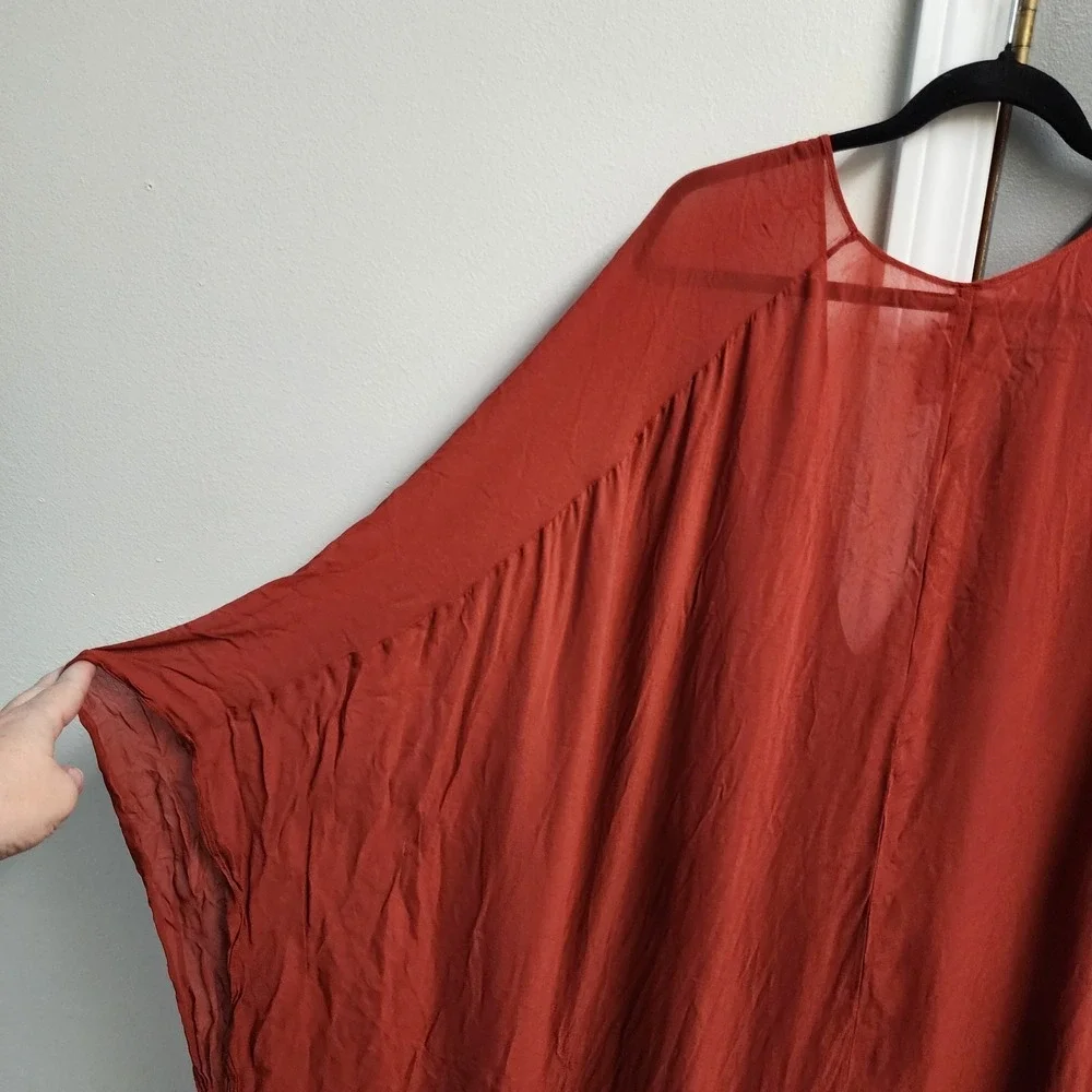 Skims Sheer Cover Up Long Kaftan Chestnut Rust XS Swim Poolside Loungewear